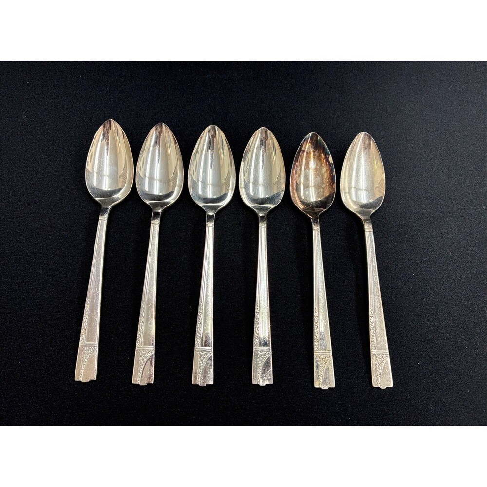 Vtg 1937 Oneida Caprice Nobility Silver Plate 6 Oval Soup Spoons 7-6/8" Flatware